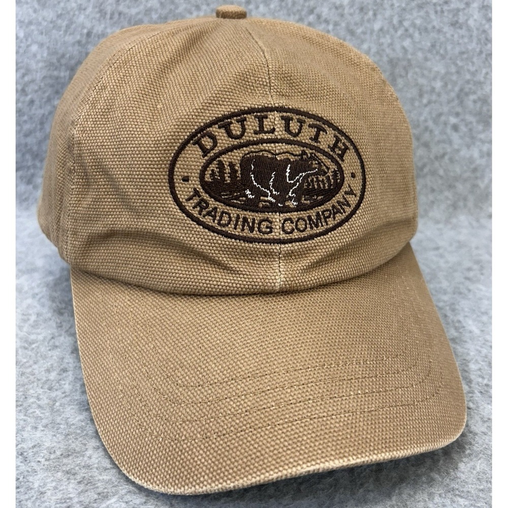 Duluth‎ Trading Company Bear Logo Canvas Strapback Hat Fleece Lined Tan M/L
